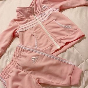super cute infant pink & white adidas tracksuit